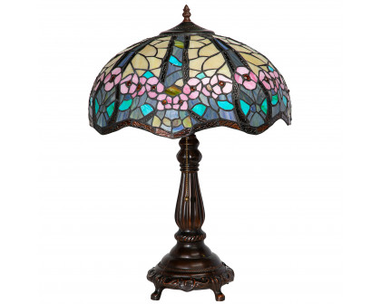 Toscano - Pink Primrose Tiffany-Style Lamp in Stained Glass