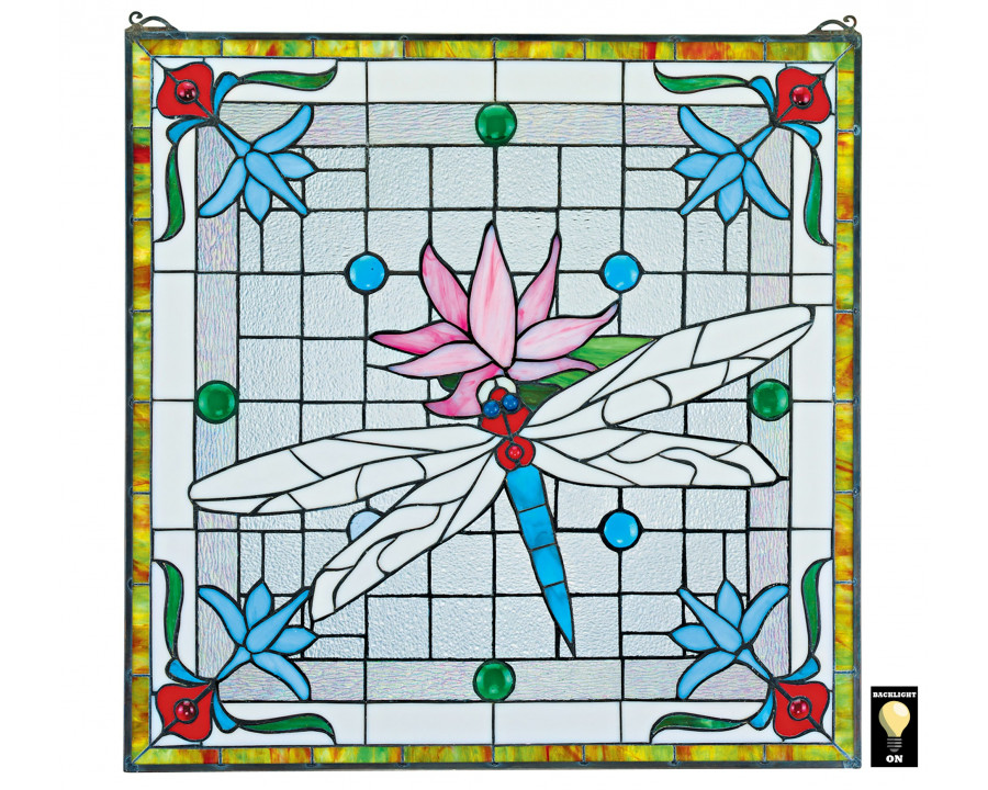 Toscano Dragonfly Pond Stained Glass Window