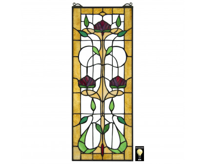 Toscano - Ruskin Rose Two Flower Tiffany-Style Stained Glass Window