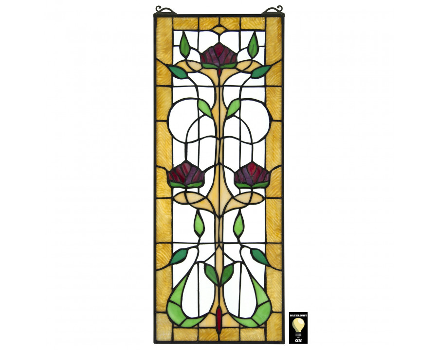 Toscano Ruskin Rose Three Flower Tiffany-Style Stained Glass Window