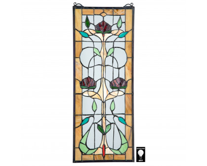 Toscano Ruskin Rose Three Flower Tiffany-Style Stained Glass Window