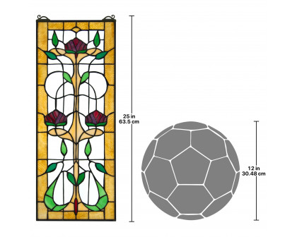 Toscano Ruskin Rose Three Flower Tiffany-Style Stained Glass Window