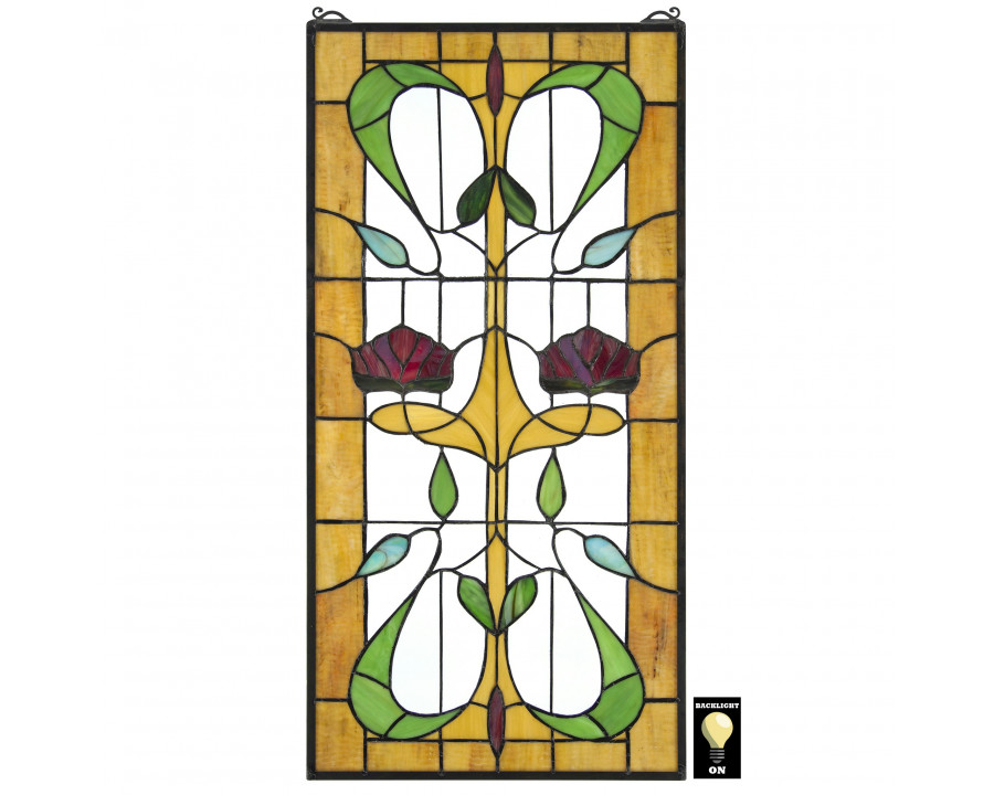 Toscano Ruskin Rose Two Flower Tiffany-Style Stained Glass Window