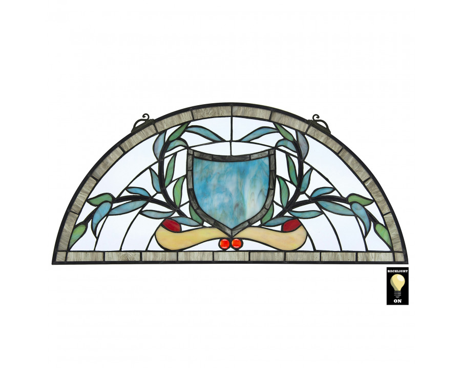 Toscano - Heraldic Shield Demi-Lune Tiffany-Style Stained Glass Window