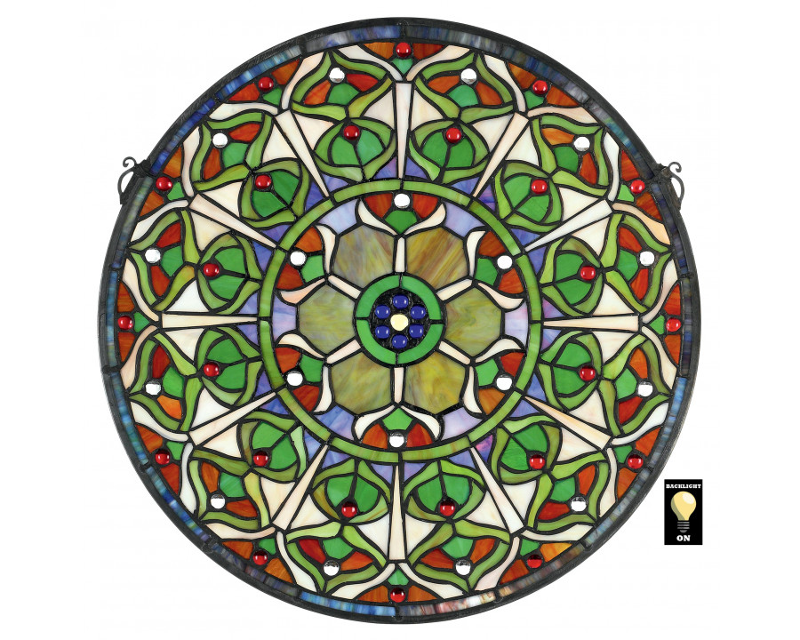 Toscano - Peacock Plumage Medallion Tiffany-Style Stained Glass Window