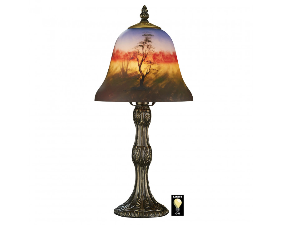 Toscano - Forest Scene at Sunset Reverse Hand-Painted Lamp in Stained Glass