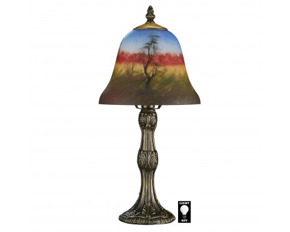 Toscano - Forest Scene at Sunset Reverse Hand-Painted Lamp in Stained Glass