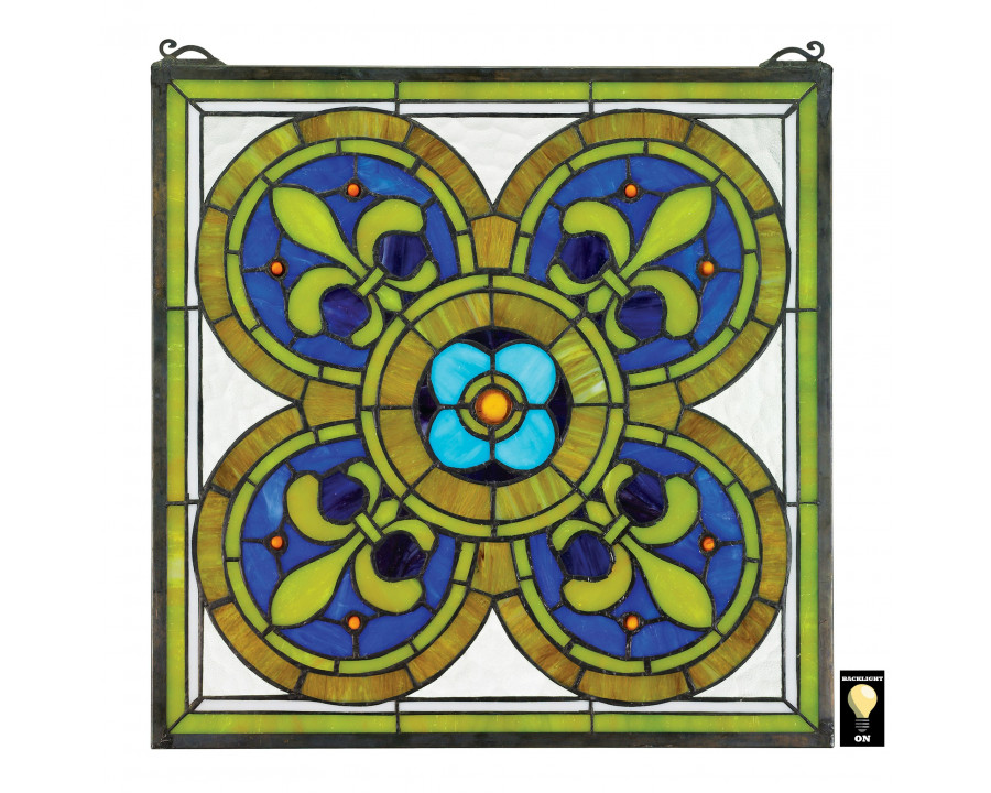 Toscano - Fleur De Lis Quatrefoil Stained Glass Window