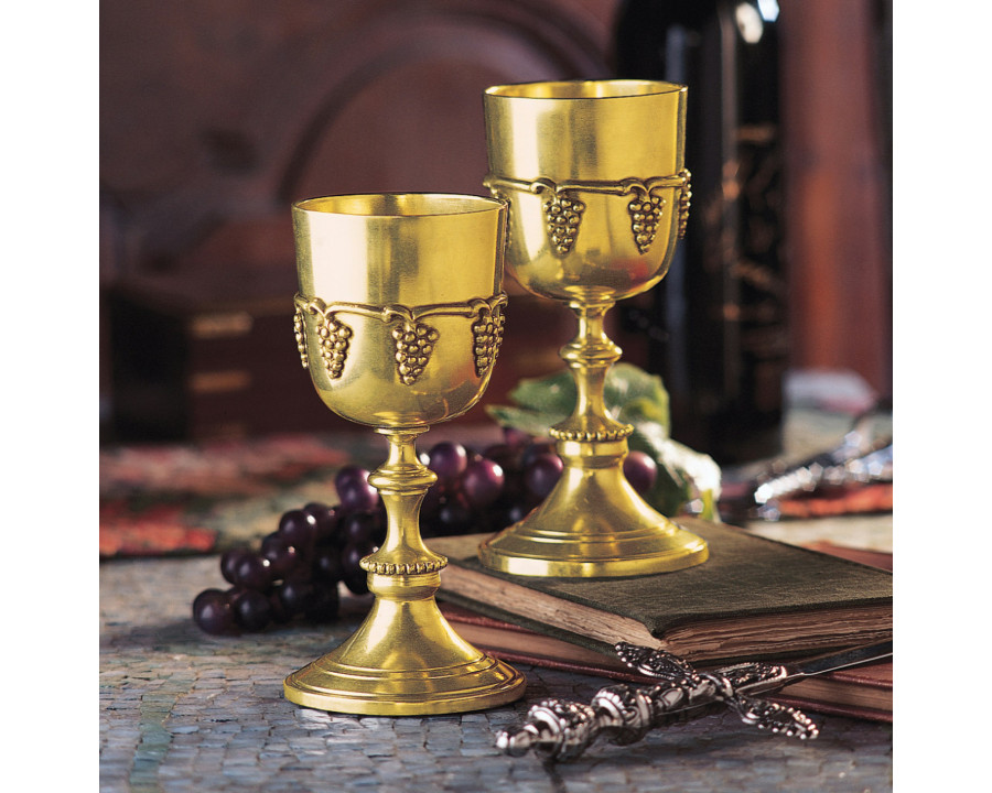 Toscano - Set of 2 Grape Harvest Goblets with Gift Box in Brass