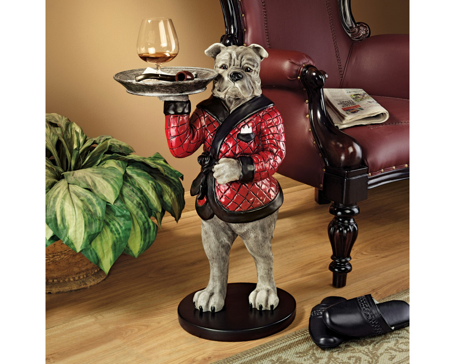 Toscano - Rex the Bachelor Bulldog Butler Sculptural Pedestal Table in Designer Resin