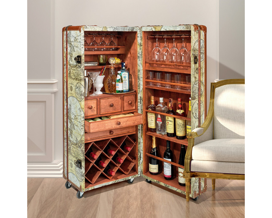 Toscano - Vintage World Map Cocktail Bar Chest