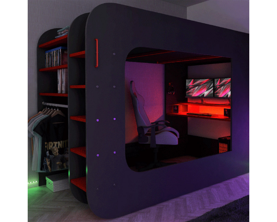 Trasman - Gamer Bunk Bed with Table and Shelves