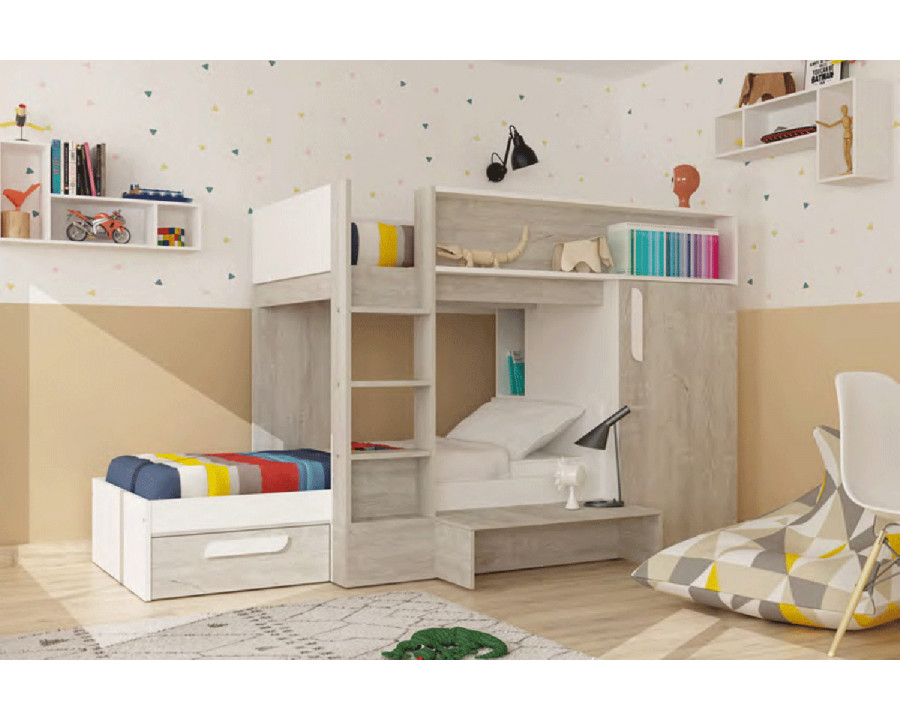 Trasman - Bo 6 Reversible Bunk Bed with Pullout Bed in Natural/White, 90x200cm