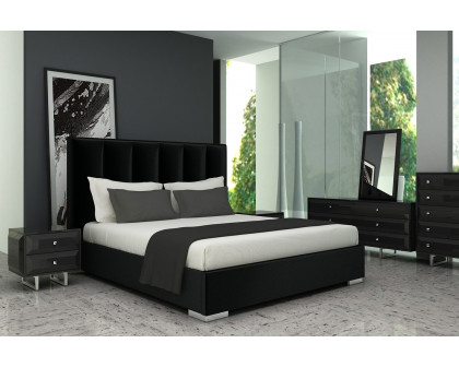 Whiteline Velvet Queen Size Bed - Black