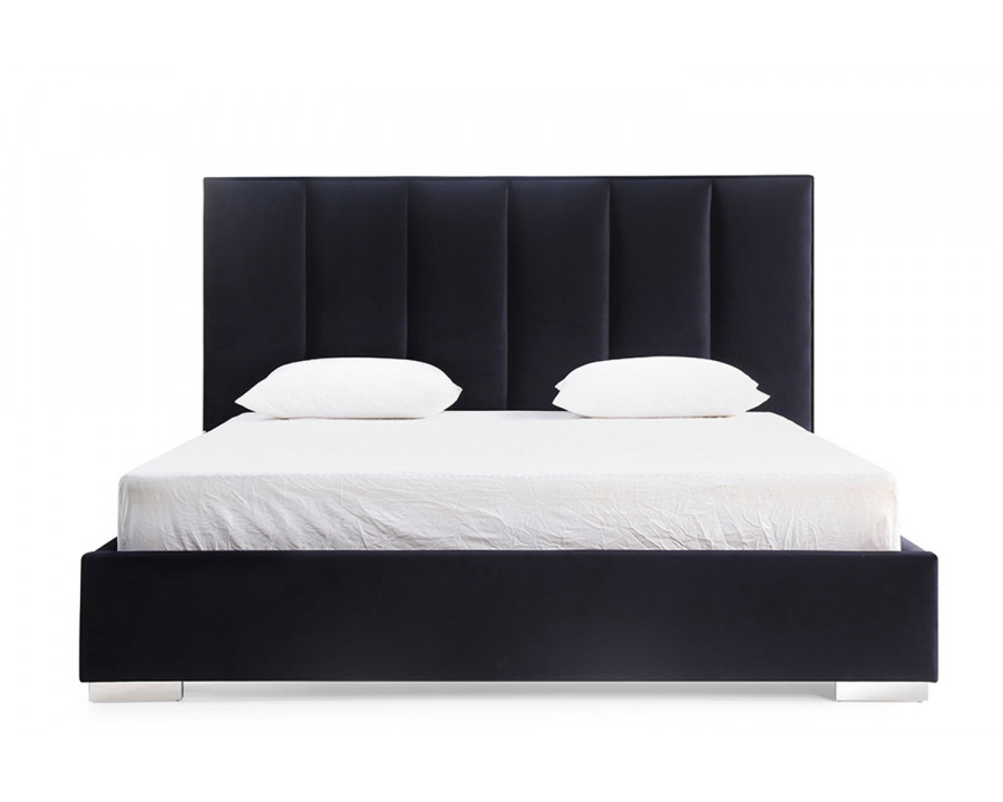 Whiteline Velvet Queen Size Bed - Black