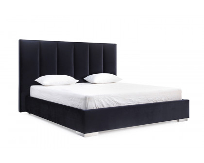 Whiteline Velvet Queen Size Bed - Black