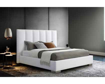 Whiteline Velvet Queen Size Bed - White