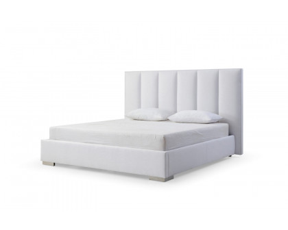 Whiteline Velvet Queen Size Bed - White