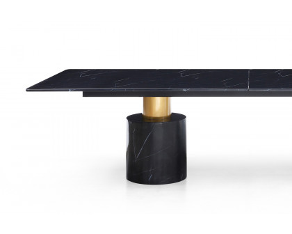 Whiteline Geneva Small Dining Table - Black, Gold Base