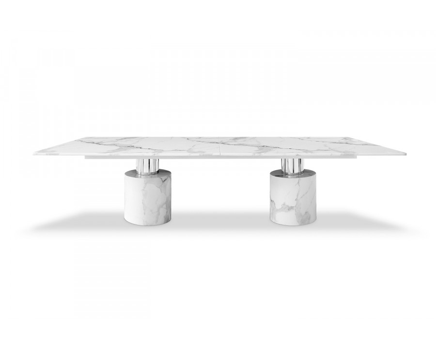 Whiteline Geneva Small Dining Table - White, Silver Base