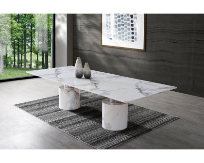 Whiteline Geneva Large Dining Table - White, Silver Base