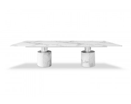 Whiteline Geneva Large Dining Table - White, Silver Base