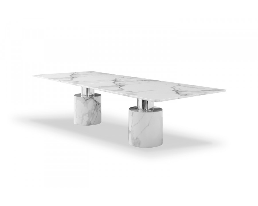 Whiteline Geneva Large Dining Table - White, Silver Base