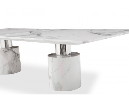 Whiteline Geneva Large Dining Table - White, Silver Base