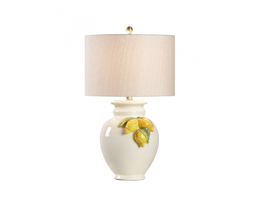 Wildwood - Yellow Lemon Lamp in Cream/Yellow/Green Glaze, Ceramic/Porcelain