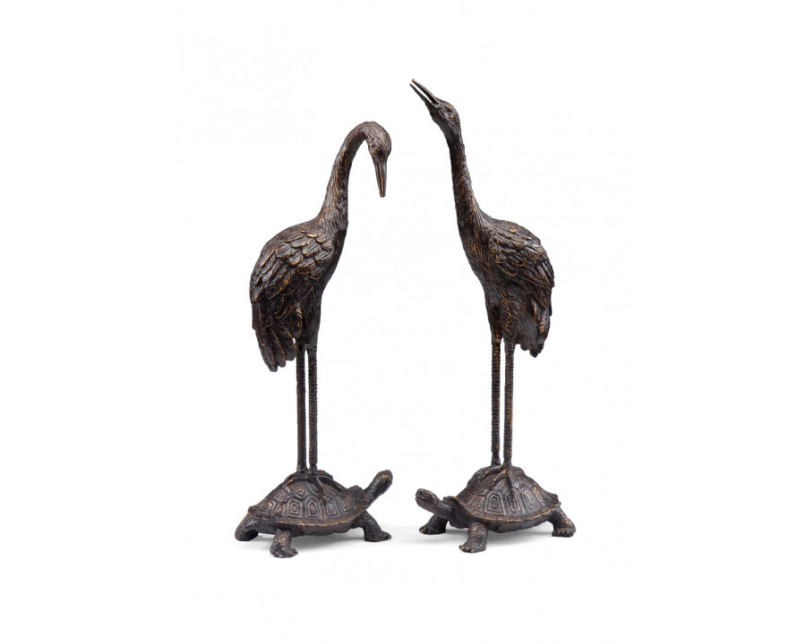 Wildwood Turtles And Cranes (Pr) - Antique Patina, Aluminum