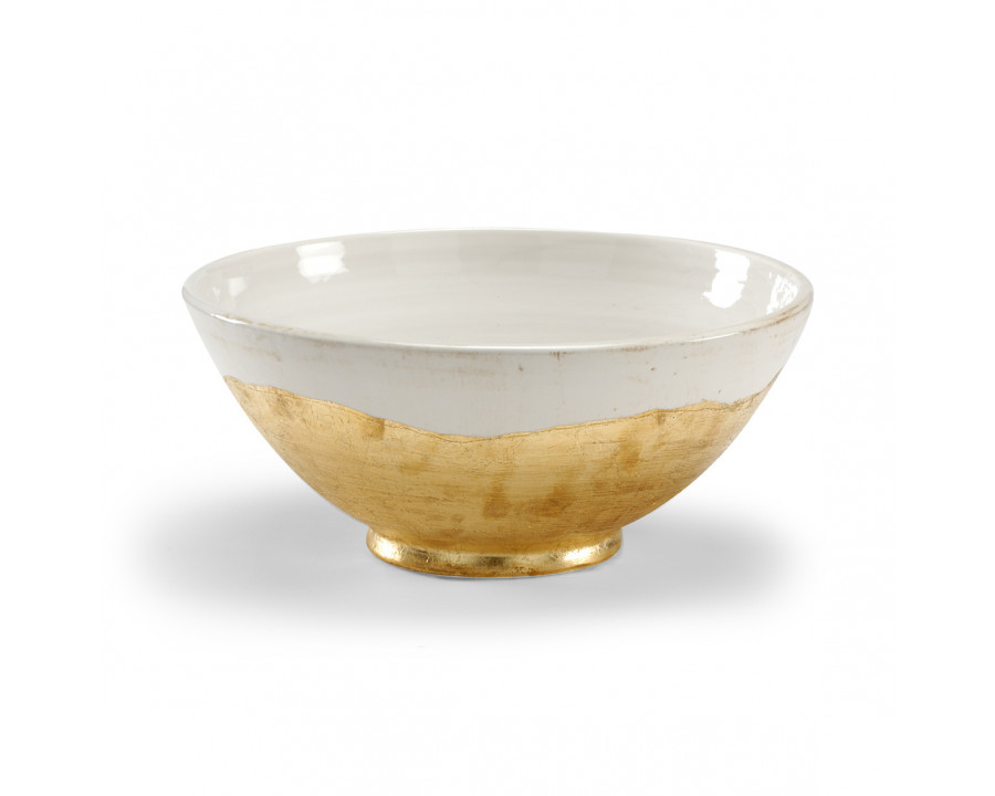 Wildwood - Centerpiece Bowl in White Glaze/Gold Leaf, Ceramic/Porcelain