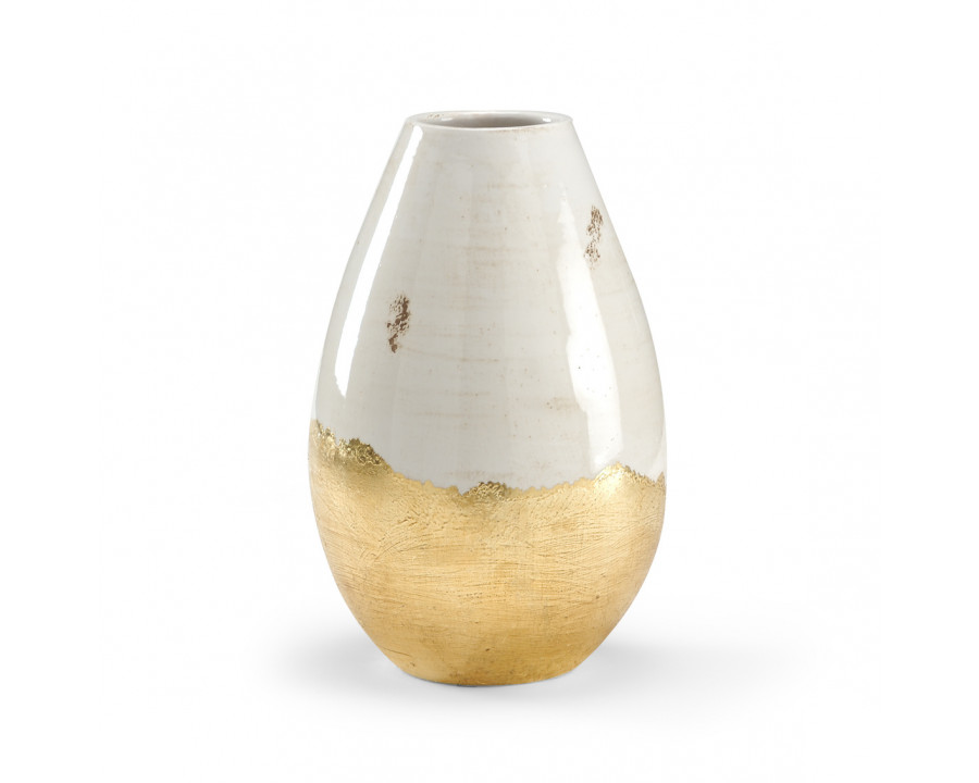 Wildwood - Contemporary Vase in White Glaze/Gold Leaf, Ceramic/Porcelain