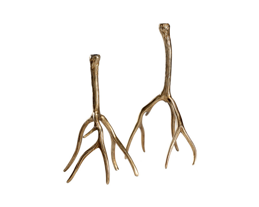 Wildwood - Antler Hall Candlesticks (S2) in Antique Brass, Aluminum