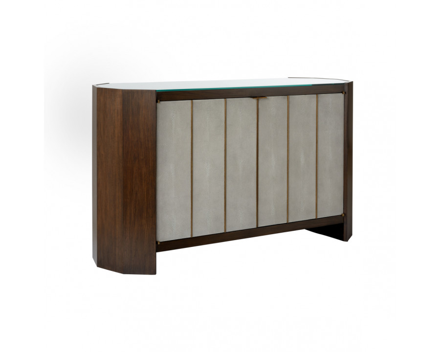 Wildwood - Harper Console in Walnut/Gray/Antique Brass/Clear, Wood