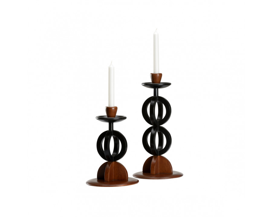 Wildwood - Kate Candlesticks in Walnut/Black Lacquer, Wood