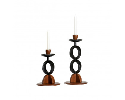 Wildwood - Kate Candlesticks in Walnut/Black Lacquer, Wood