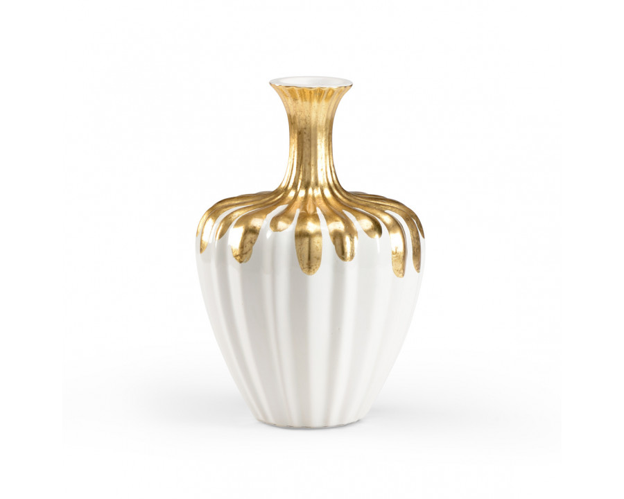 Wildwood - Neck Bottle in Gold/White Glaze, Ceramic/Porcelain