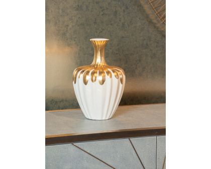 Wildwood - Neck Bottle in Gold/White Glaze, Ceramic/Porcelain