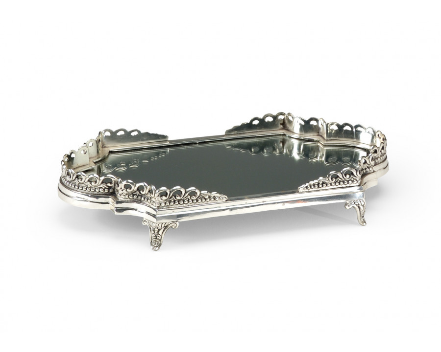 Wildwood - Mirrored Tray With Gallery in Antique Silver Plated/Antique, Small