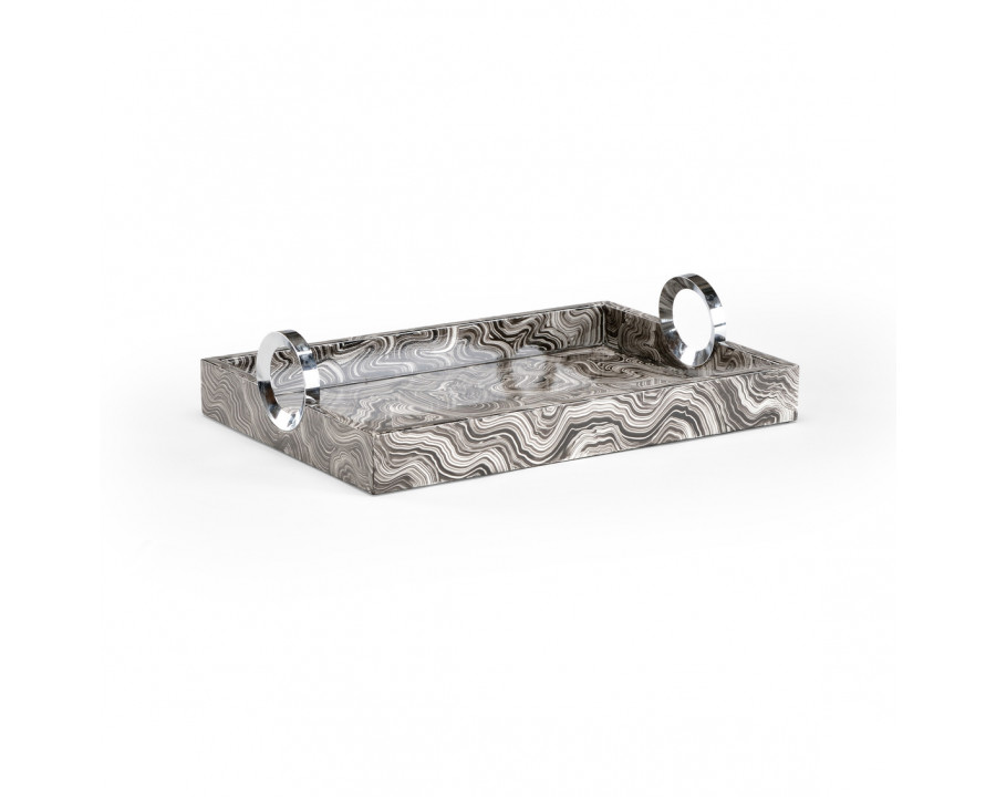 Wildwood - Handled Wood Tray in Polished Nickel, Wood