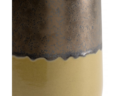 Wildwood - Bronze Potter’s Vase in Black/Bronze/Mustard, Ceramic/Porcelain