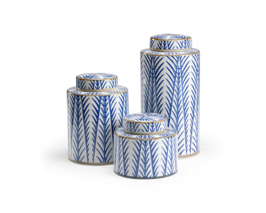 Wildwood - Fronds Canisters (S3) in Blue/White Glaze, Porcelain