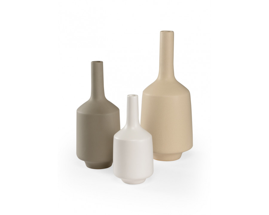 Wildwood - Madsen Vases (S3) in White/Charcoal/Tan Glaze, Ceramic/Porcelain