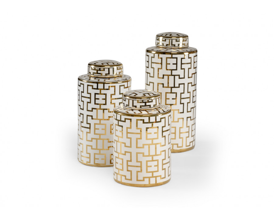 Wildwood - Noble Canisters (S3) in White/Metallic Gold Glaze, Porcelain