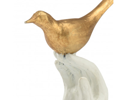 Wildwood - Bird In The Hand Sculpture in Gold Leaf/White, Iron