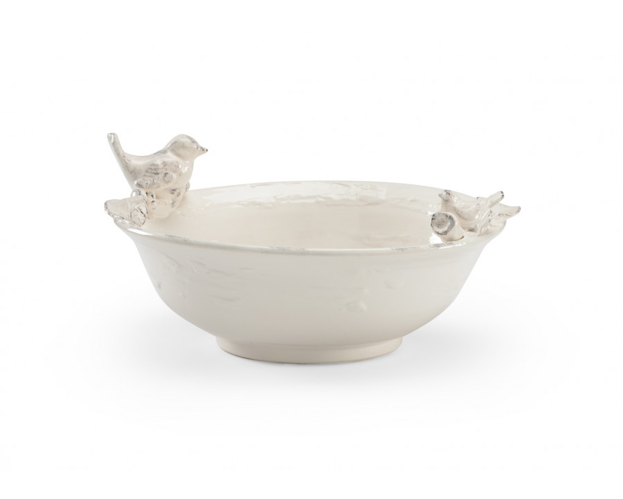 Wildwood - Wren Centerpiece in Aged White Glaze, Ceramic/Porcelain