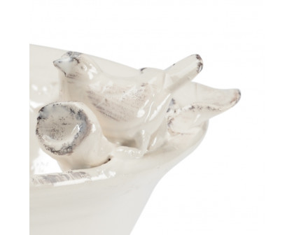 Wildwood - Wren Centerpiece in Aged White Glaze, Ceramic/Porcelain