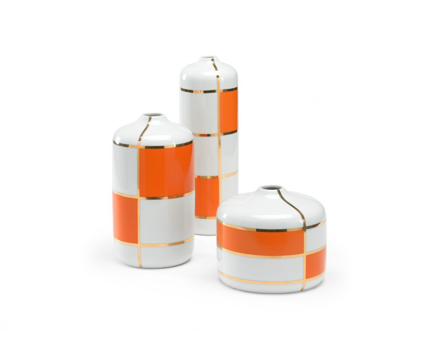 Wildwood - Massaro Canisters (S3) in Orange Decal/Gold/White Glaze, Ceramic/Porcelain