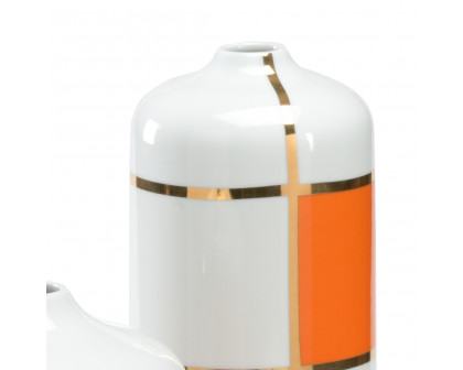 Wildwood - Massaro Canisters (S3) in Orange Decal/Gold/White Glaze, Ceramic/Porcelain