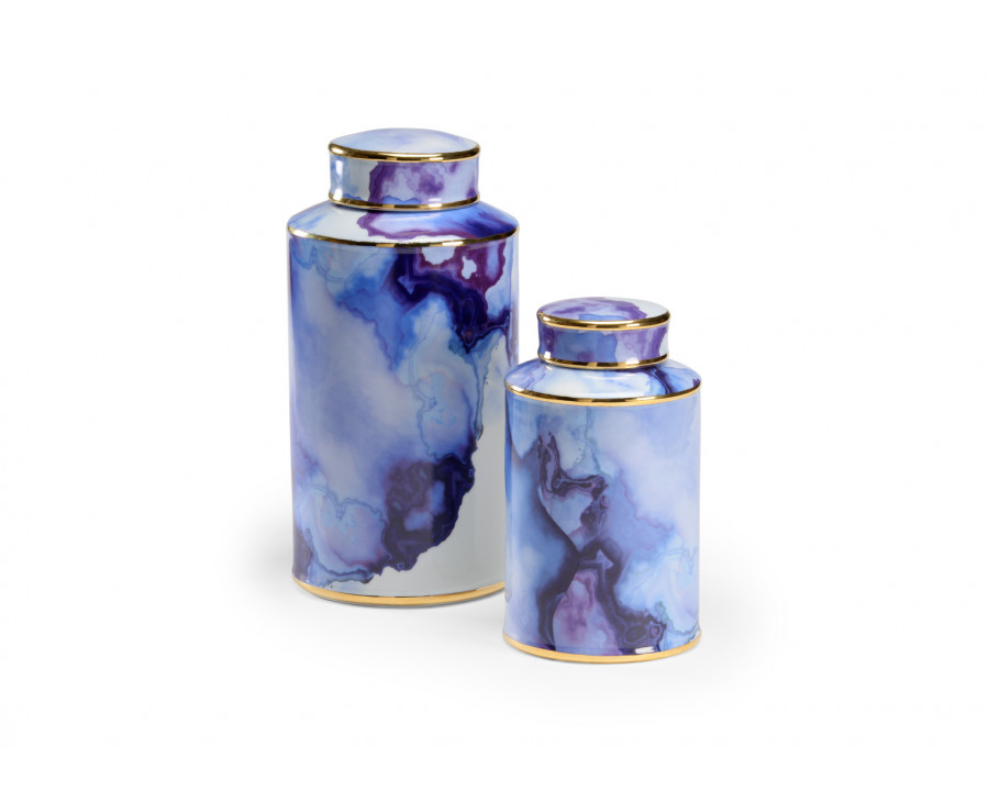 Wildwood - Azul Pool Canister (S2) in Blue/White, Ceramic/Porcelain